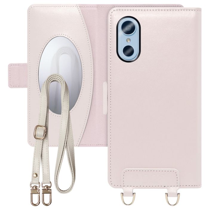 [ LOOF SWEET MIRROR ] arrows We3 F-52G スマホケース  ショルダー付き手帳型スマホケース ミラー付き カードポケット 本革 [ arrows We3 ]