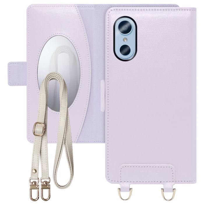 [ LOOF SWEET MIRROR ] arrows We3 F-52G スマホケース  ショルダー付き手帳型スマホケース ミラー付き カードポケット 本革 [ arrows We3 ]