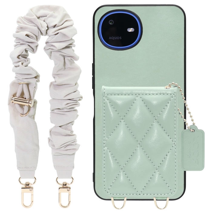[ LOOF SWEET-SHELL SHUSHU ] AQUOS wish6 SH-M36 スマホケース キルティング加工のカードケース付き シュシュストラップ付き マグネット内蔵 カード収納 本革 パステルカラー [ AQUOS wish6 ]