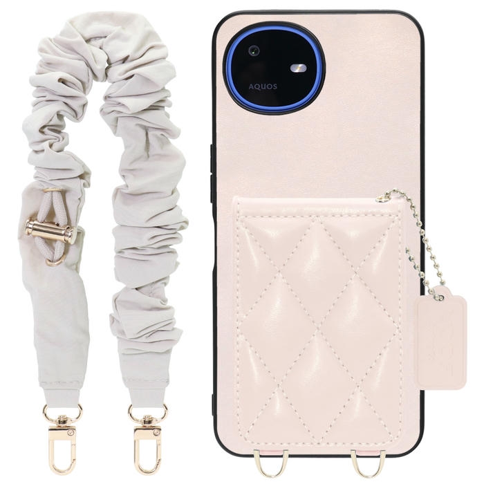 [ LOOF SWEET-SHELL SHUSHU ] AQUOS wish6 SH-M36 スマホケース キルティング加工のカードケース付き シュシュストラップ付き マグネット内蔵 カード収納 本革 パステルカラー [ AQUOS wish6 ]