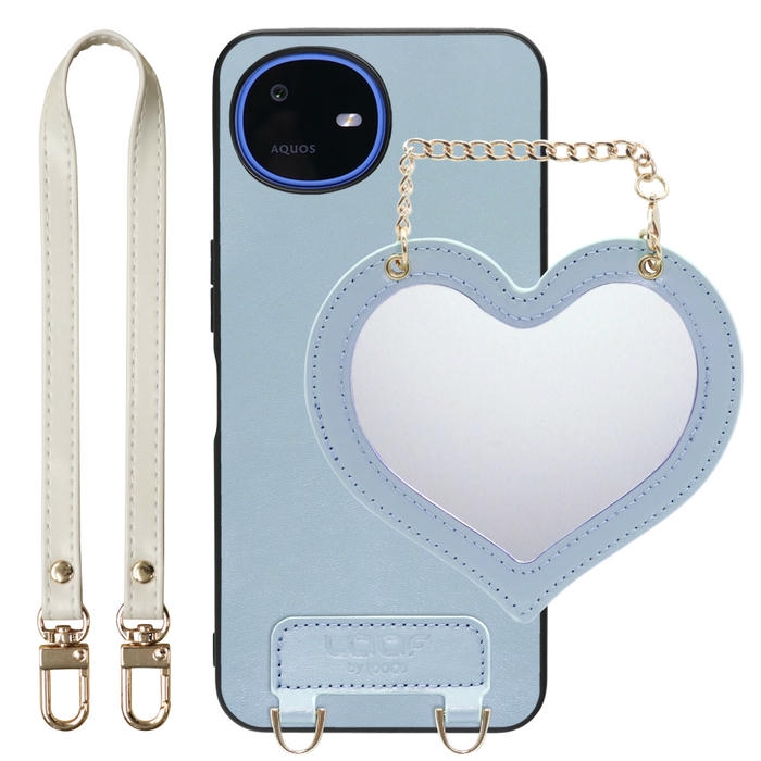 [ LOOF CHARM-SHELL ] AQUOS wish6 SH-M36 スマホケース  ハートのミラーチャーム付き シンプル 背面カバー スマホケース ストラップ付 本革 [ AQUOS wish6 ]