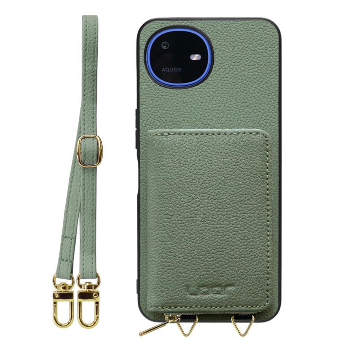 [ LOOF LUXURY-SHELL POUCH ] AQUOS wish6 SH-M36 ケース ショルダー スマホショルダー 背面 収納 ポーチ付き カバー スマホケース ストラップ 本革 [ AQUOS wish6 ]