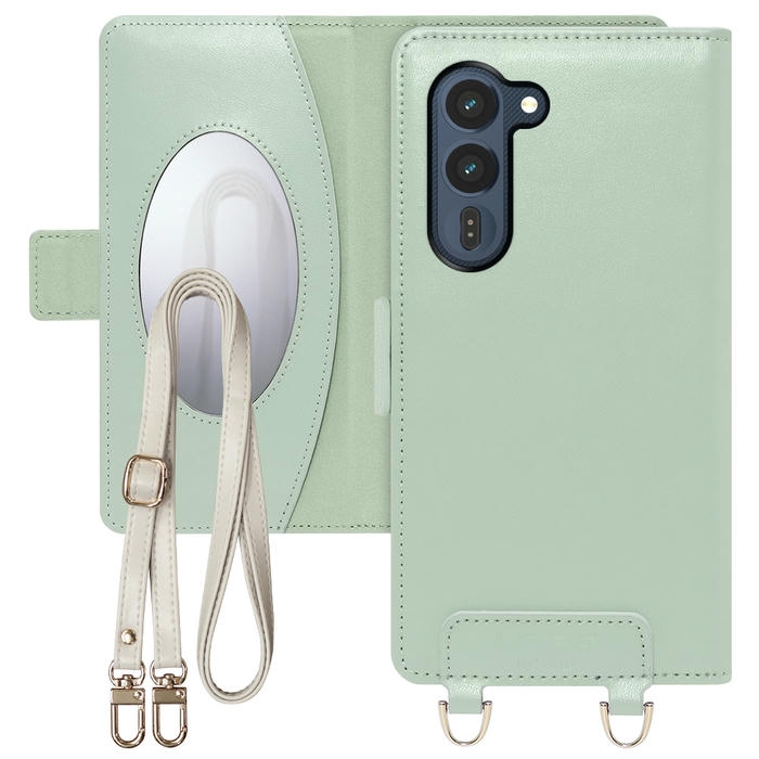 [ LOOF SWEET MIRROR ] arrows Alpha2 F-51G スマホケース  ショルダー付き手帳型スマホケース ミラー付き カードポケット 本革 [ arrows Alpha2 ]