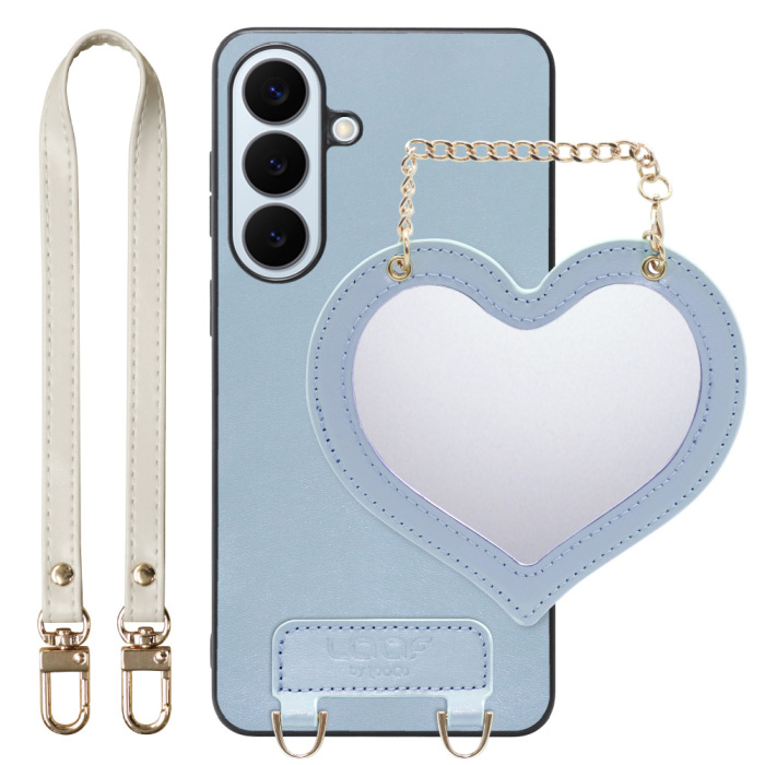 [ LOOF CHARM-SHELL ] Galaxy S26+ Samsung SC-52G スマホケース  ハートのミラーチャーム付き シンプル 背面カバー スマホケース ストラップ付 本革 [ Galaxy S26+ ]