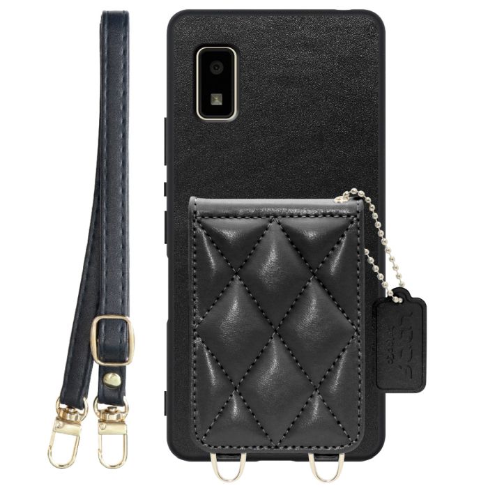 [ LOOF SWEET-SHELL SHOULDER  ] AQUOS wish2 / wish  スマホケース キルティング加工のカードケース付き ロングストラップ付き マグネット内蔵 カード収納 本革 [ AQUOS wish/wish2 ]