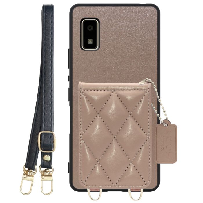[ LOOF SWEET-SHELL SHOULDER  ] AQUOS wish2 / wish  スマホケース キルティング加工のカードケース付き ロングストラップ付き マグネット内蔵 カード収納 本革 [ AQUOS wish/wish2 ]