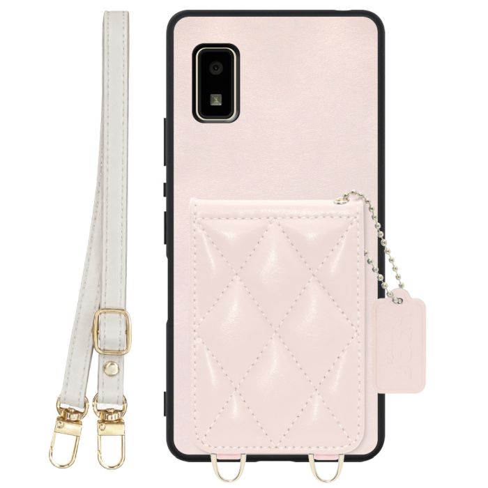 [ LOOF SWEET-SHELL SHOULDER  ] AQUOS wish2 / wish  スマホケース キルティング加工のカードケース付き ロングストラップ付き マグネット内蔵 カード収納 本革 [ AQUOS wish/wish2 ]