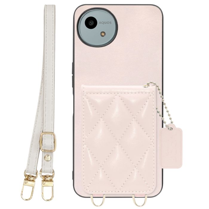 [ LOOF SWEET-SHELL SHOULDER  ] AQUOS wish4 SH-52E スマホケース キルティング加工のカードケース付き ロングストラップ付き マグネット内蔵 カード収納 本革 [ AQUOS wish4 ]