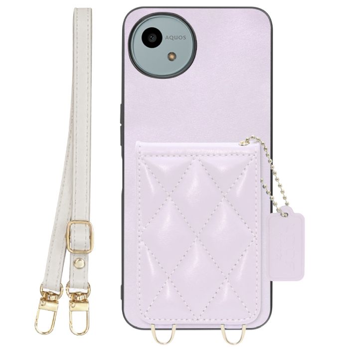 [ LOOF SWEET-SHELL SHOULDER  ] AQUOS wish4 SH-52E スマホケース キルティング加工のカードケース付き ロングストラップ付き マグネット内蔵 カード収納 本革 [ AQUOS wish4 ]