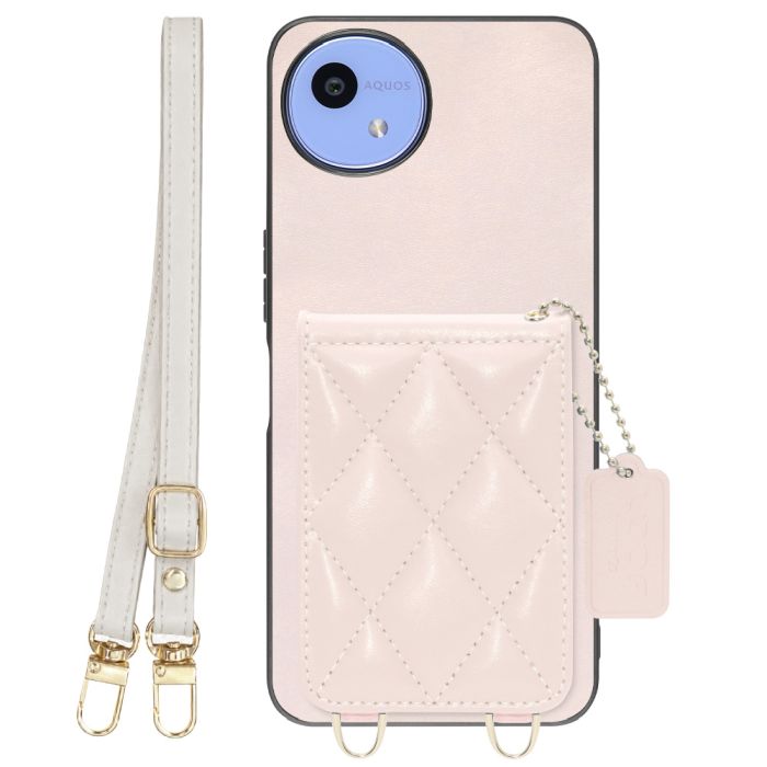 [ LOOF SWEET-SHELL SHOULDER  ] AQUOS wish5 アクオス SH-52F スマホケース キルティング加工のカードケース付き ロングストラップ付き マグネット内蔵 カード収納 本革 [ AQUOS wish5 ]