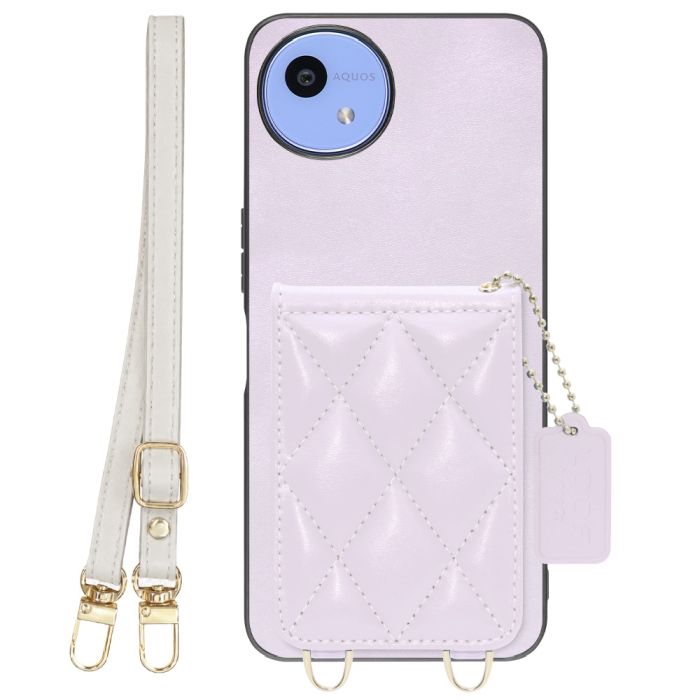 [ LOOF SWEET-SHELL SHOULDER  ] AQUOS wish5 アクオス SH-52F スマホケース キルティング加工のカードケース付き ロングストラップ付き マグネット内蔵 カード収納 本革 [ AQUOS wish5 ]