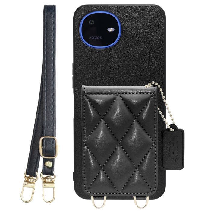 [ LOOF SWEET-SHELL SHOULDER  ] AQUOS wish6 SH-M36 スマホケース キルティング加工のカードケース付き ロングストラップ付き マグネット内蔵 カード収納 本革 [ AQUOS wish6 ]