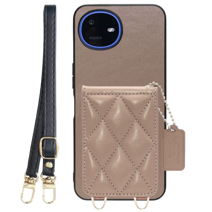 [ LOOF SWEET-SHELL SHOULDER  ] AQUOS wish6 SH-M36 スマホケース キルティング加工のカードケース付き ロングストラップ付き マグネット内蔵 カード収納 本革 [ AQUOS wish6 ]