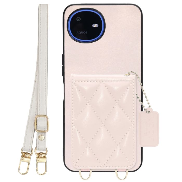 [ LOOF SWEET-SHELL SHOULDER  ] AQUOS wish6 SH-M36 スマホケース キルティング加工のカードケース付き ロングストラップ付き マグネット内蔵 カード収納 本革 [ AQUOS wish6 ]