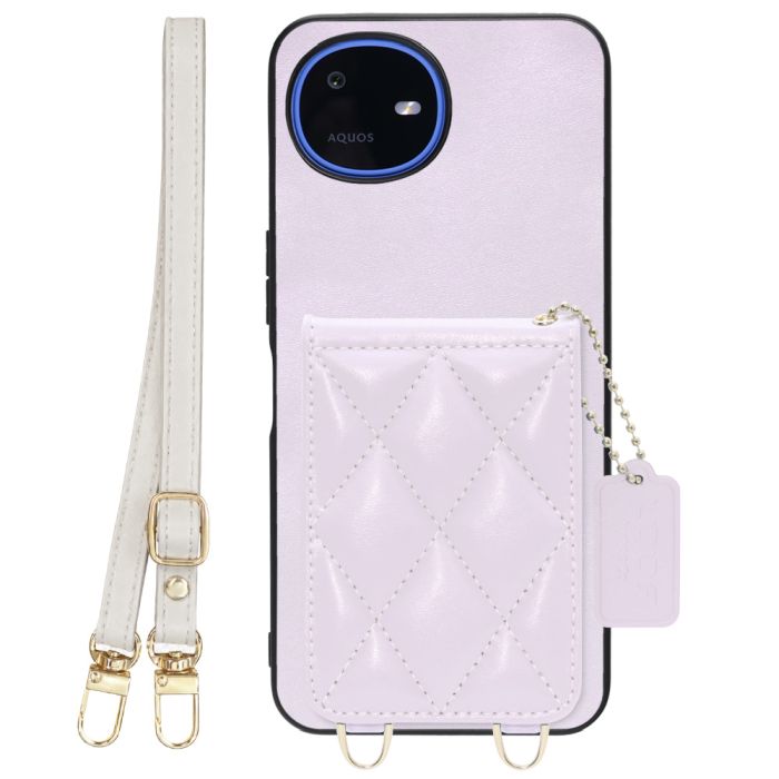 [ LOOF SWEET-SHELL SHOULDER  ] AQUOS wish6 SH-M36 スマホケース キルティング加工のカードケース付き ロングストラップ付き マグネット内蔵 カード収納 本革 [ AQUOS wish6 ]