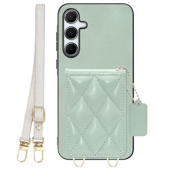 [ LOOF SWEET-SHELL SHOULDER  ] Galaxy A55 5G  スマホケース キルティング加工のカードケース付き ロングストラップ付き マグネット内蔵 カード収納 本革 [ Galaxy A55 5G ]
