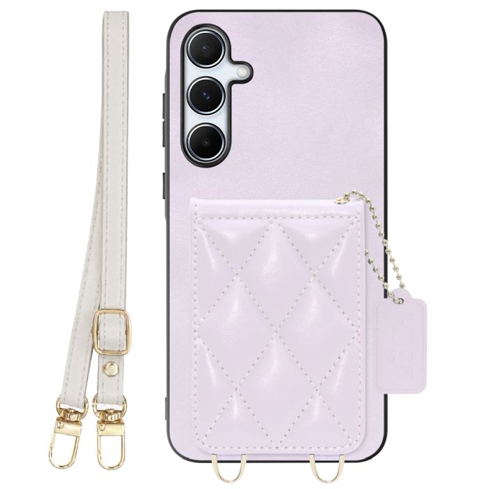 [ LOOF SWEET-SHELL SHOULDER  ] Galaxy A55 5G  スマホケース キルティング加工のカードケース付き ロングストラップ付き マグネット内蔵 カード収納 本革 [ Galaxy A55 5G ]