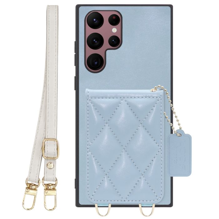 [ LOOF SWEET-SHELL SHOULDER  ] Galaxy S22 Ultra SC-52C / SCG14 s22ultra スマホケース キルティング加工のカードケース付き ロングストラップ付き マグネット内蔵 カード収納 本革 [ Galaxy S22 Ultra ]