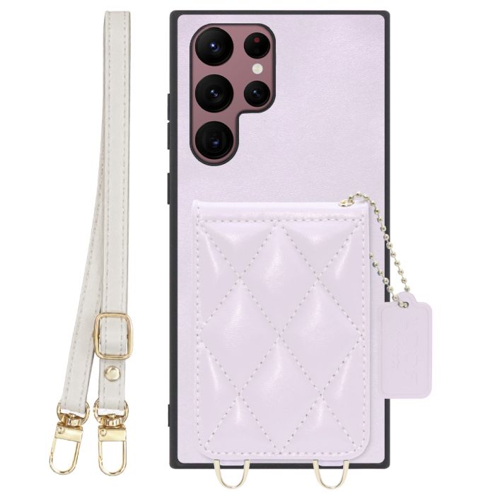 [ LOOF SWEET-SHELL SHOULDER  ] Galaxy S22 Ultra SC-52C / SCG14 s22ultra スマホケース キルティング加工のカードケース付き ロングストラップ付き マグネット内蔵 カード収納 本革 [ Galaxy S22 Ultra ]