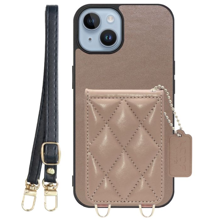 [ LOOF SWEET-SHELL SHOULDER  ] iPhone 14 iphone14 スマホケース キルティング加工のカードケース付き ロングストラップ付き マグネット内蔵 カード収納 本革 [ iPhone 14 ]