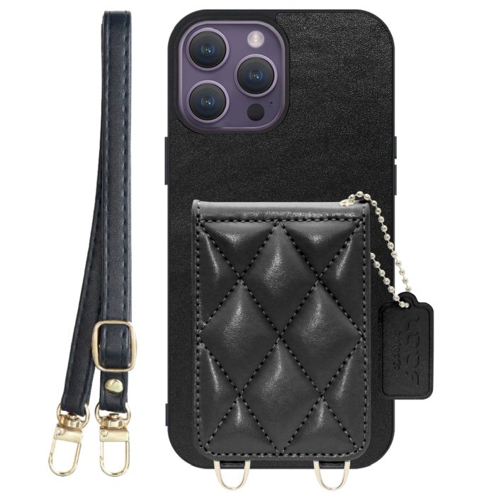 [ LOOF SWEET-SHELL SHOULDER  ] iPhone 14 Pro Max iphone14promax 14promax プロマックス スマホケース キルティング加工のカードケース付き ロングストラップ付き マグネット内蔵 カード収納 本革 [ iPhone 14 Pro Max ]