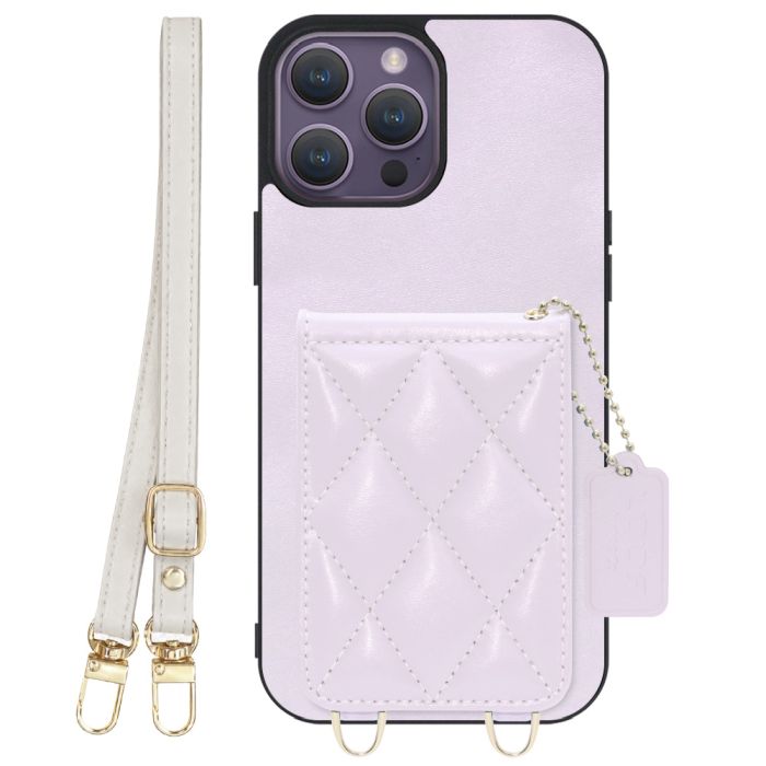 [ LOOF SWEET-SHELL SHOULDER  ] iPhone 14 Pro Max iphone14promax 14promax プロマックス スマホケース キルティング加工のカードケース付き ロングストラップ付き マグネット内蔵 カード収納 本革 [ iPhone 14 Pro Max ]
