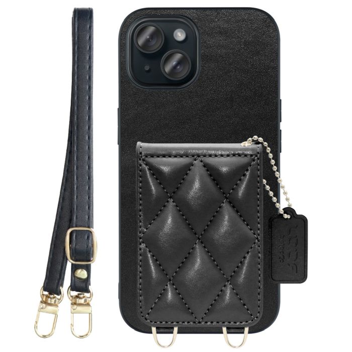 [ LOOF SWEET-SHELL SHOULDER  ] iPhone 15 iPhone15 アイフォン15 iPhone 15 アイフォン 15 スマホケース キルティング加工のカードケース付き ロングストラップ付き マグネット内蔵 カード収納 本革 [ iPhone 15 ]