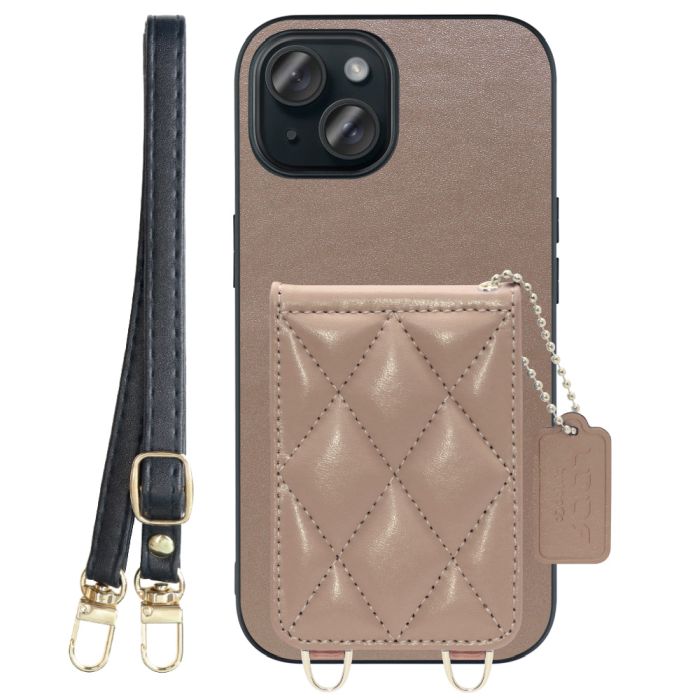 [ LOOF SWEET-SHELL SHOULDER  ] iPhone 15 iPhone15 アイフォン15 iPhone 15 アイフォン 15 スマホケース キルティング加工のカードケース付き ロングストラップ付き マグネット内蔵 カード収納 本革 [ iPhone 15 ]