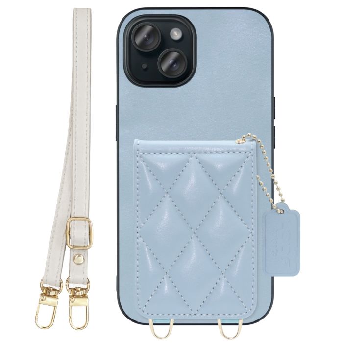 [ LOOF SWEET-SHELL SHOULDER  ] iPhone 15 iPhone15 アイフォン15 iPhone 15 アイフォン 15 スマホケース キルティング加工のカードケース付き ロングストラップ付き マグネット内蔵 カード収納 本革 [ iPhone 15 ]