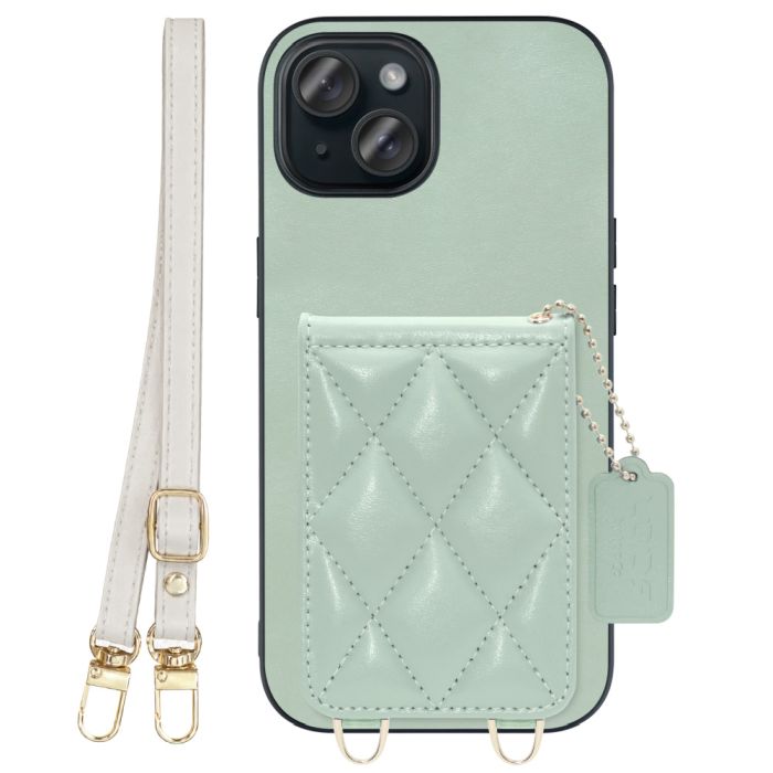 [ LOOF SWEET-SHELL SHOULDER  ] iPhone 15 iPhone15 アイフォン15 iPhone 15 アイフォン 15 スマホケース キルティング加工のカードケース付き ロングストラップ付き マグネット内蔵 カード収納 本革 [ iPhone 15 ]