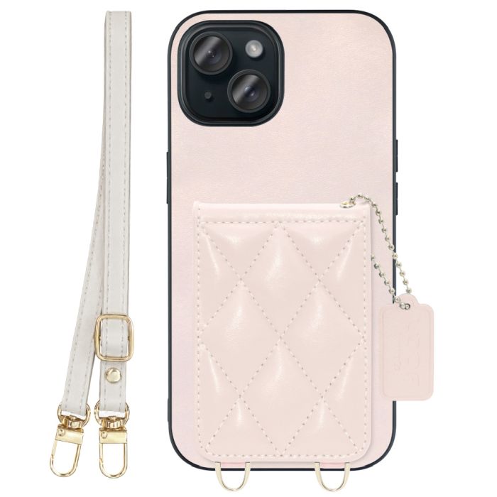 [ LOOF SWEET-SHELL SHOULDER  ] iPhone 15 iPhone15 アイフォン15 iPhone 15 アイフォン 15 スマホケース キルティング加工のカードケース付き ロングストラップ付き マグネット内蔵 カード収納 本革 [ iPhone 15 ]