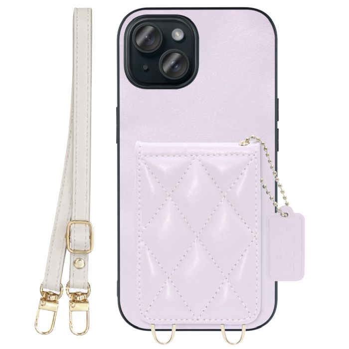 [ LOOF SWEET-SHELL SHOULDER  ] iPhone 15 iPhone15 アイフォン15 iPhone 15 アイフォン 15 スマホケース キルティング加工のカードケース付き ロングストラップ付き マグネット内蔵 カード収納 本革 [ iPhone 15 ]