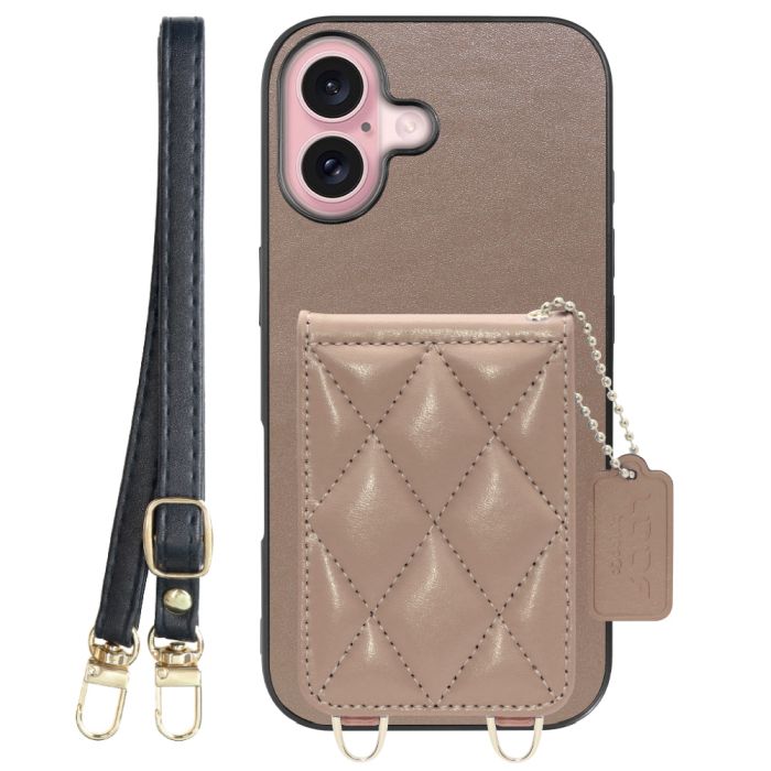 [ LOOF SWEET-SHELL SHOULDER  ] iPhone 16 iPhone16 アイフォン16 iPhone 16 アイフォン 16 スマホケース キルティング加工のカードケース付き ロングストラップ付き マグネット内蔵 カード収納 本革 [ iPhone 16 ]