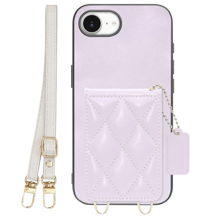 [ LOOF SWEET-SHELL SHOULDER  ] iPhone 16e / 17e iPhone16e 17e アイフォン16イー 17イー iPhone 16E アイフォン 17E スマホケース キルティング加工のカードケース付き ロングストラップ付き マグネット内蔵 カード収納 本革 [ iPhone 16e / 17e ]