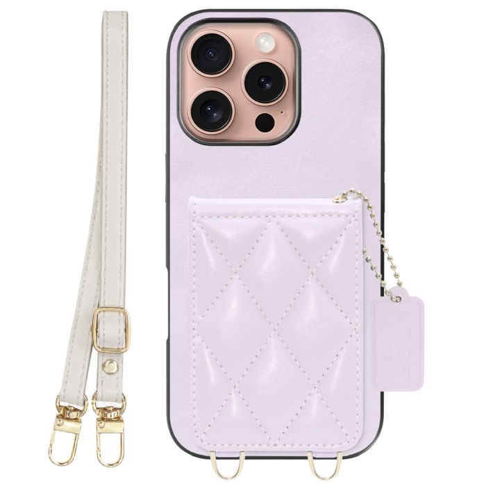 [ LOOF SWEET-SHELL SHOULDER  ] iPhone 16 Pro iPhone16 Pro アイフォン16 プロ スマホケース キルティング加工のカードケース付き ロングストラップ付き マグネット内蔵 カード収納 本革 [ iPhone 16 Pro ]