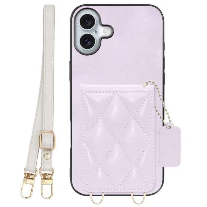 [ LOOF SWEET-SHELL SHOULDER  ] iPhone 16 Plus iPhone16 Plus アイフォン16 プラス  スマホケース キルティング加工のカードケース付き ロングストラップ付き マグネット内蔵 カード収納 本革 [ iPhone 16 Plus ]