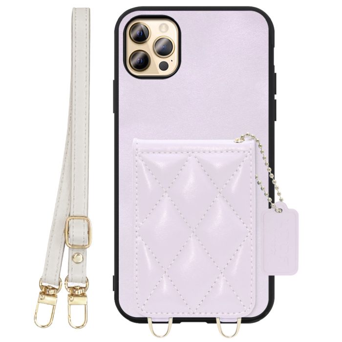 [ LOOF SWEET-SHELL SHOULDER  ] iPhone 12 Pro Max iphone12promax 12promax 12プロマックス スマホケース キルティング加工のカードケース付き ロングストラップ付き マグネット内蔵 カード収納 本革 [ iPhone 12 Pro Max ]