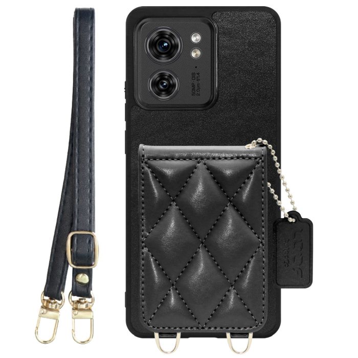 [ LOOF SWEET-SHELL SHOULDER  ] motorola edge 40  スマホケース キルティング加工のカードケース付き ロングストラップ付き マグネット内蔵 カード収納 本革 [ motorola edge 40 ]