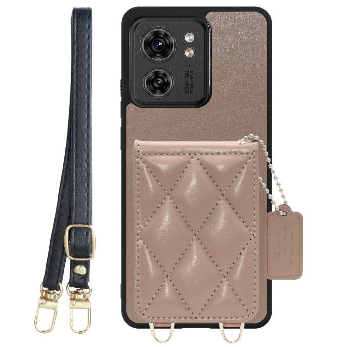 [ LOOF SWEET-SHELL SHOULDER  ] motorola edge 40  スマホケース キルティング加工のカードケース付き ロングストラップ付き マグネット内蔵 カード収納 本革 [ motorola edge 40 ]