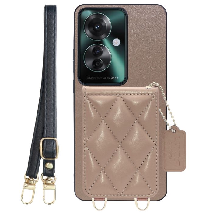 [ LOOF SWEET-SHELL SHOULDER  ] OPPO Reno11 A  スマホケース キルティング加工のカードケース付き ロングストラップ付き マグネット内蔵 カード収納 本革 [ OPPO Reno11 A ]