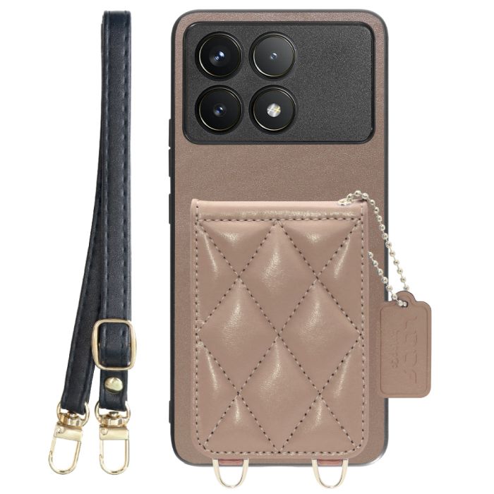 [ LOOF SWEET-SHELL SHOULDER  ] POCO F6 Pro  スマホケース キルティング加工のカードケース付き ロングストラップ付き マグネット内蔵 カード収納 本革 [ POCO F6 Pro ]