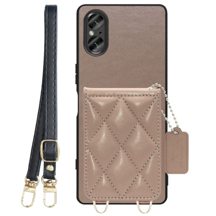 [ LOOF SWEET-SHELL SHOULDER  ] Xperia 5 V SO-53D / SOG12 5V Xperia5V スマホケース キルティング加工のカードケース付き ロングストラップ付き マグネット内蔵 カード収納 本革 [ Xperia 5 V ]