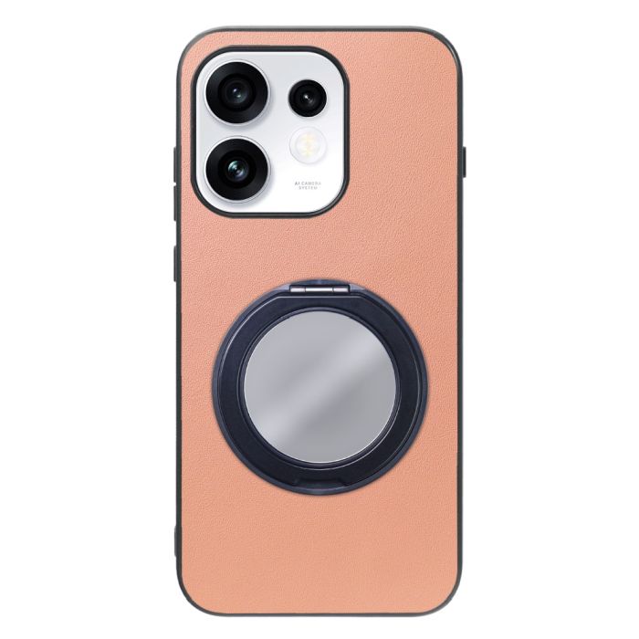 [ LOOF RING-SHELL (ミラー Ver.) ] OPPO Reno16 5G CPH2865 スマホケース 背面 ケース カバー ミラー付きスマホリング スタンド 本革 レザー 落下防止  [ OPPO Reno16 5G ]