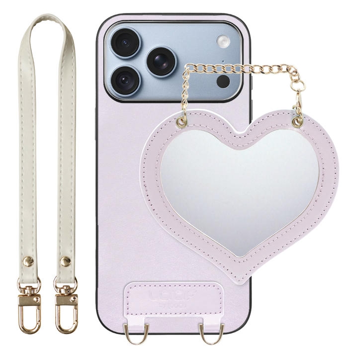 [ LOOF CHARM-SHELL ] iPhone 18 Pro Max iPhone18 Pro Max アイフォン18 プロ マックス スマホケース  ハートのミラーチャーム付き シンプル 背面カバー スマホケース ストラップ付 本革 [ iPhone 18 Pro Max ]
