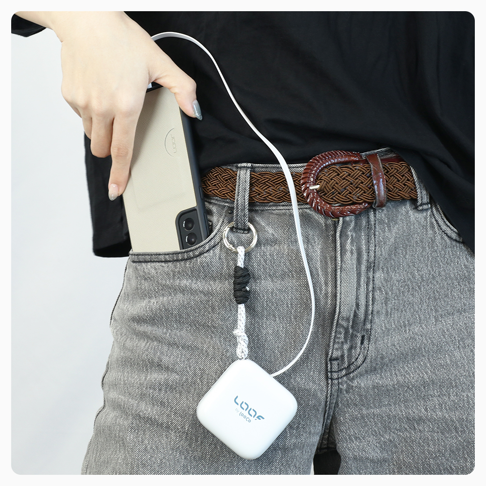 LOOF モバイルバッテリー 巻き取り式 リール 伸縮ケーブル 70cm 10000ｍAh 大容量 40W PD対応 急速充電 ケーブル内蔵 充電 スマホ充電器 モバイルバッテリー Type-C タイプC Android iPhone 2台同時充電 ストラップ 持ち運び カラビナ 小型 マグネット