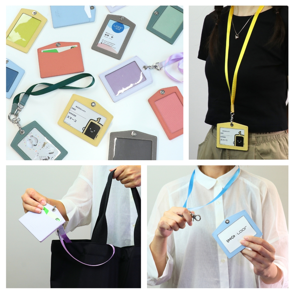 LOOF ID PASS-CASE 縦横選べる本革IDカードケース カード IDケース idケース パスケース 本革 レザー ストラップ 縦型 横型 タテ ヨコ 落下防止 透明 社員証 ケース カード 入館証 定期入れ 保護者カード Suica PASMO 名刺 推し活