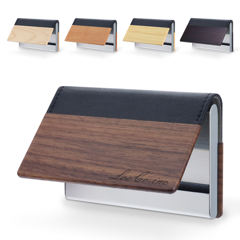 LOOF Premium 天然木×本革 名刺入れ 2種のサイズから選べる  名入れ刻印対応  経年変化も楽しめる 名刺ケース
