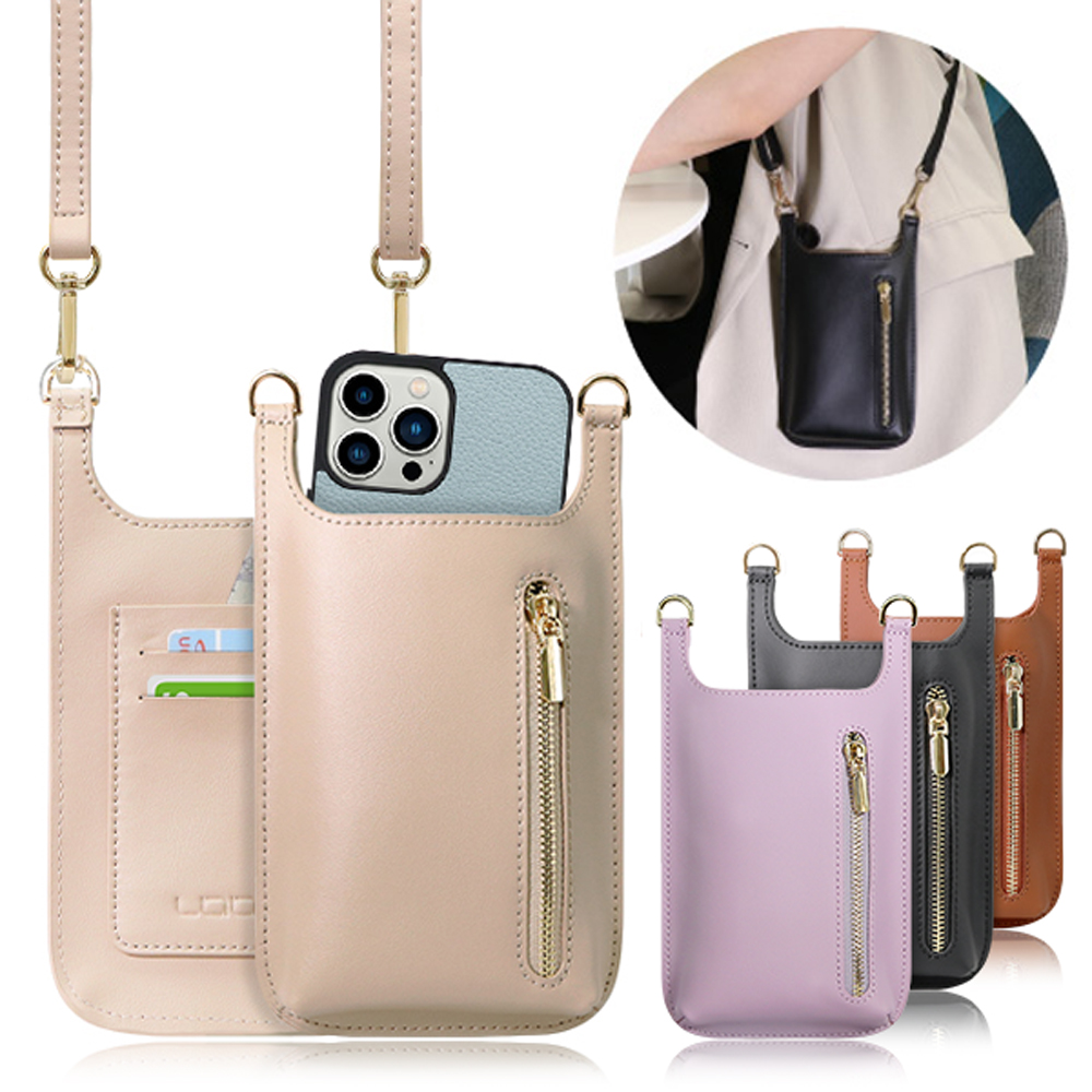 LOOF 本革 スマホ ポーチ [グローブラック] スマホショルダー ストラップ 付き 多機種対応 レディース 縦 縦型 軽い カード 財布 鍵 革