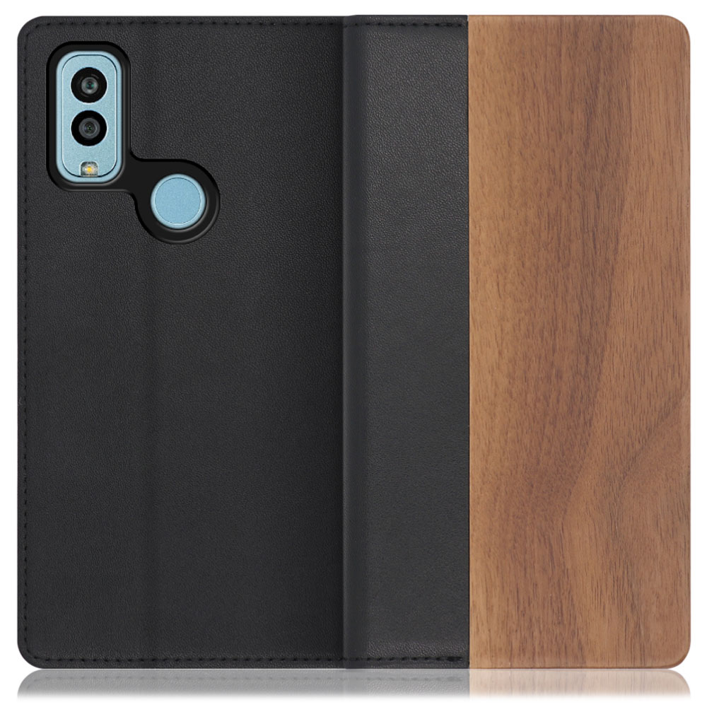 [ LOOF NATURE ] Android One S10 / S10-KC androidones10 androidone スマホケース ケース カバー 手帳型ケース カード収納 マグネット付き 天然木 本革 ベルトなし [ Android One S10 / 胡桃 ]
