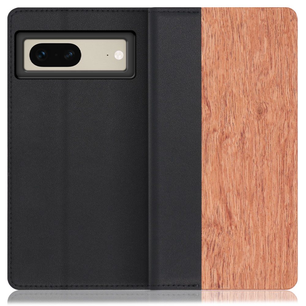 LOOF Nature Series Google Pixel 7 用 [花梨] 天然木 本革 手帳型ケース カード収納付き ベルトなし